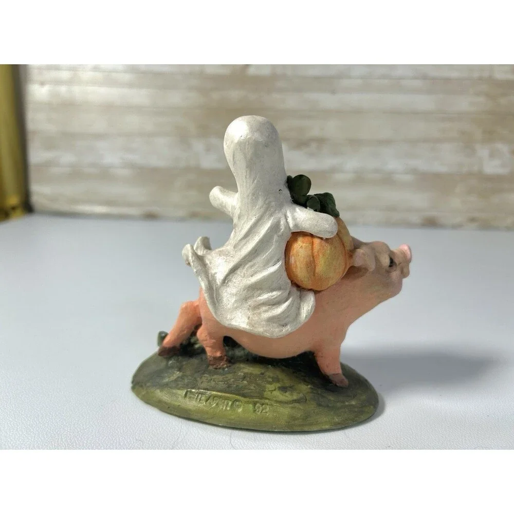 Pete Apsit Ghost Jack o’Lantern Pumpkin Riding Pig Halloween Figurine 1992 Vtg